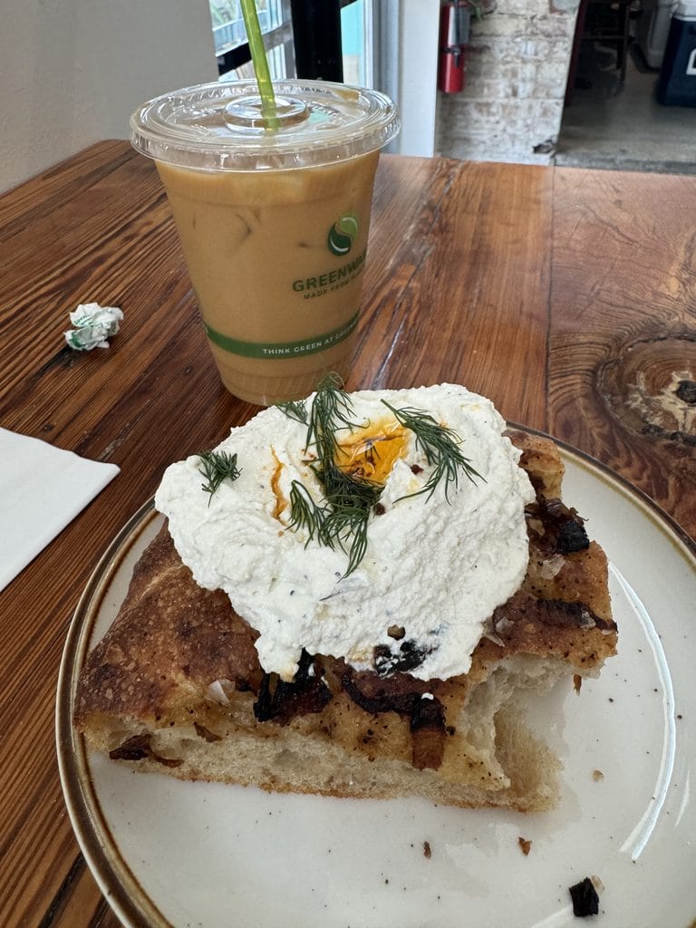 Foccacia from Levee Baking Co. with whipped feta on top. Excellent New Orleans bakery.